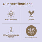Vegan and dermatologically tested maternity body care lotion ingredients label view.