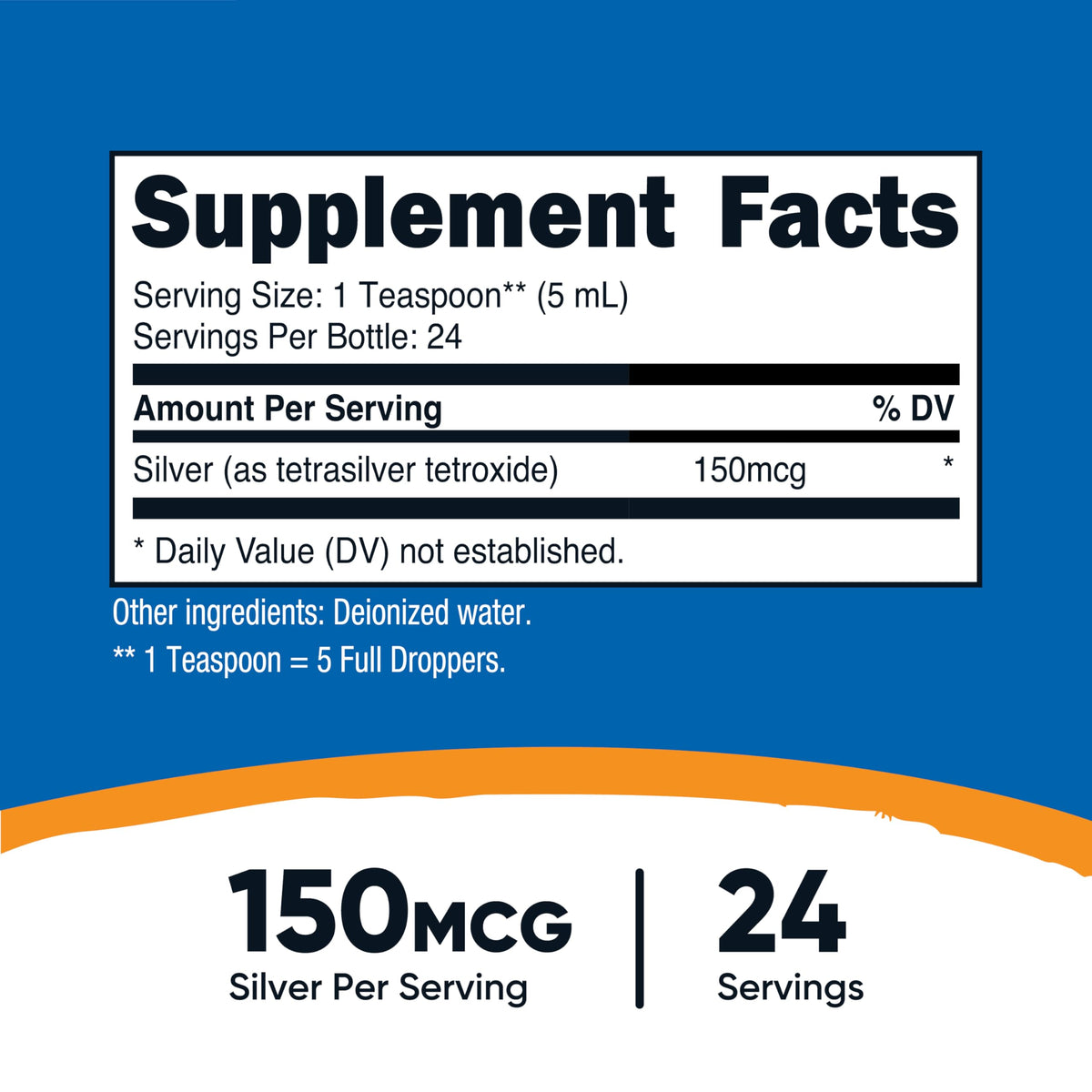 Nutricost dietary supplement liquid silver immune support product details and supplement facts label