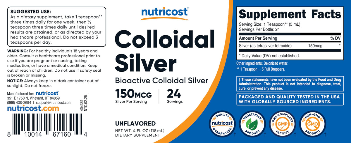 Nutricost immune defense silver liquid dietary supplement full product packaging setup