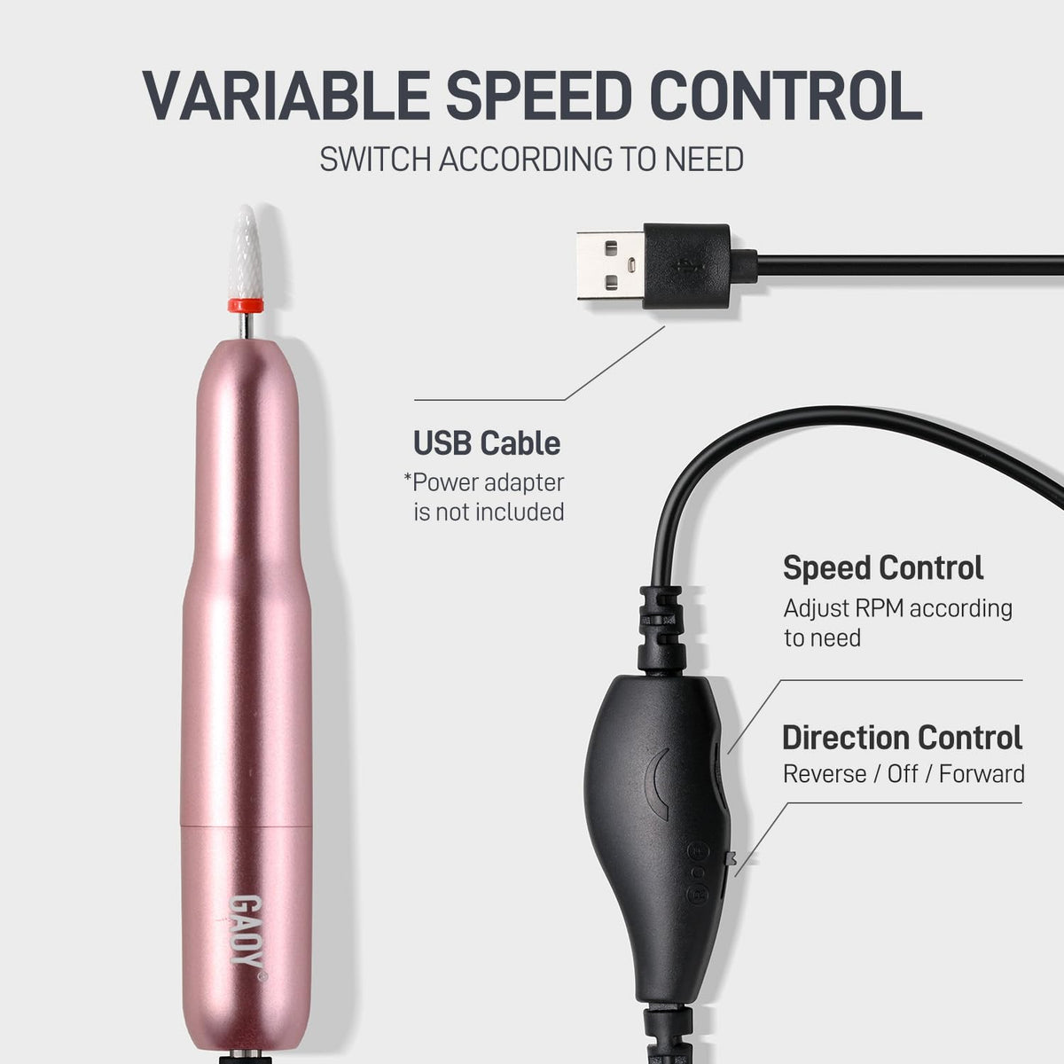 Gaoy portable manicure tool showing USB power connection