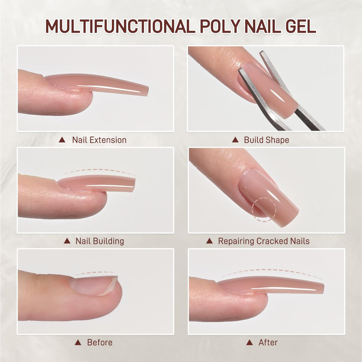 Nail art enhancement with Gaoy Nude 03 poly gel