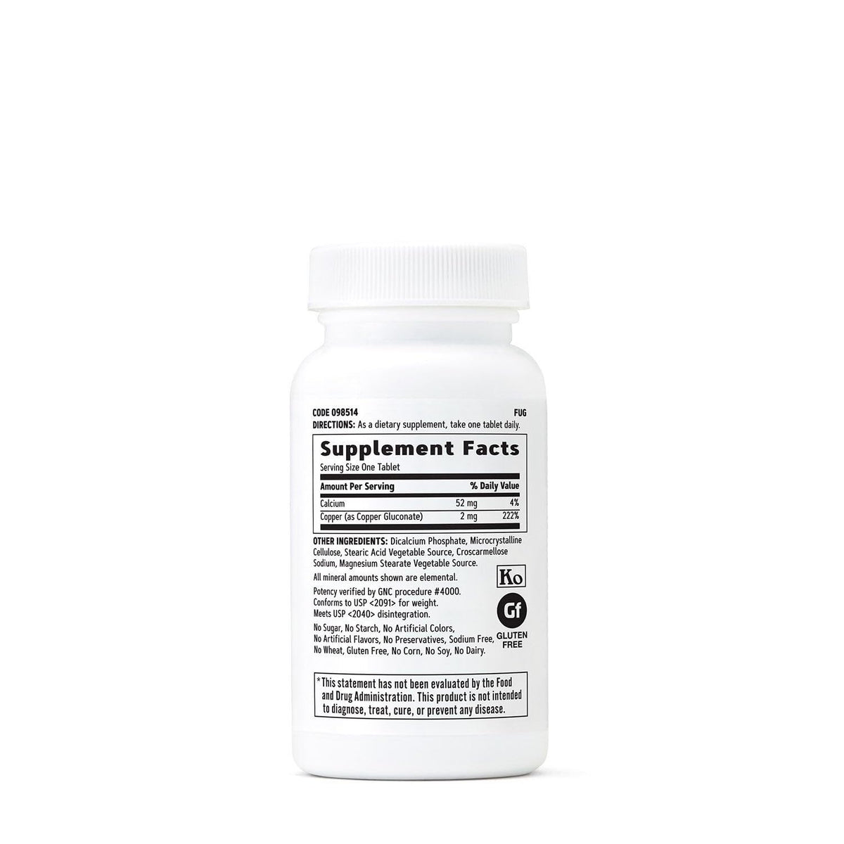 GNC Copper 2mg vegetarian tablets supplement bottle
