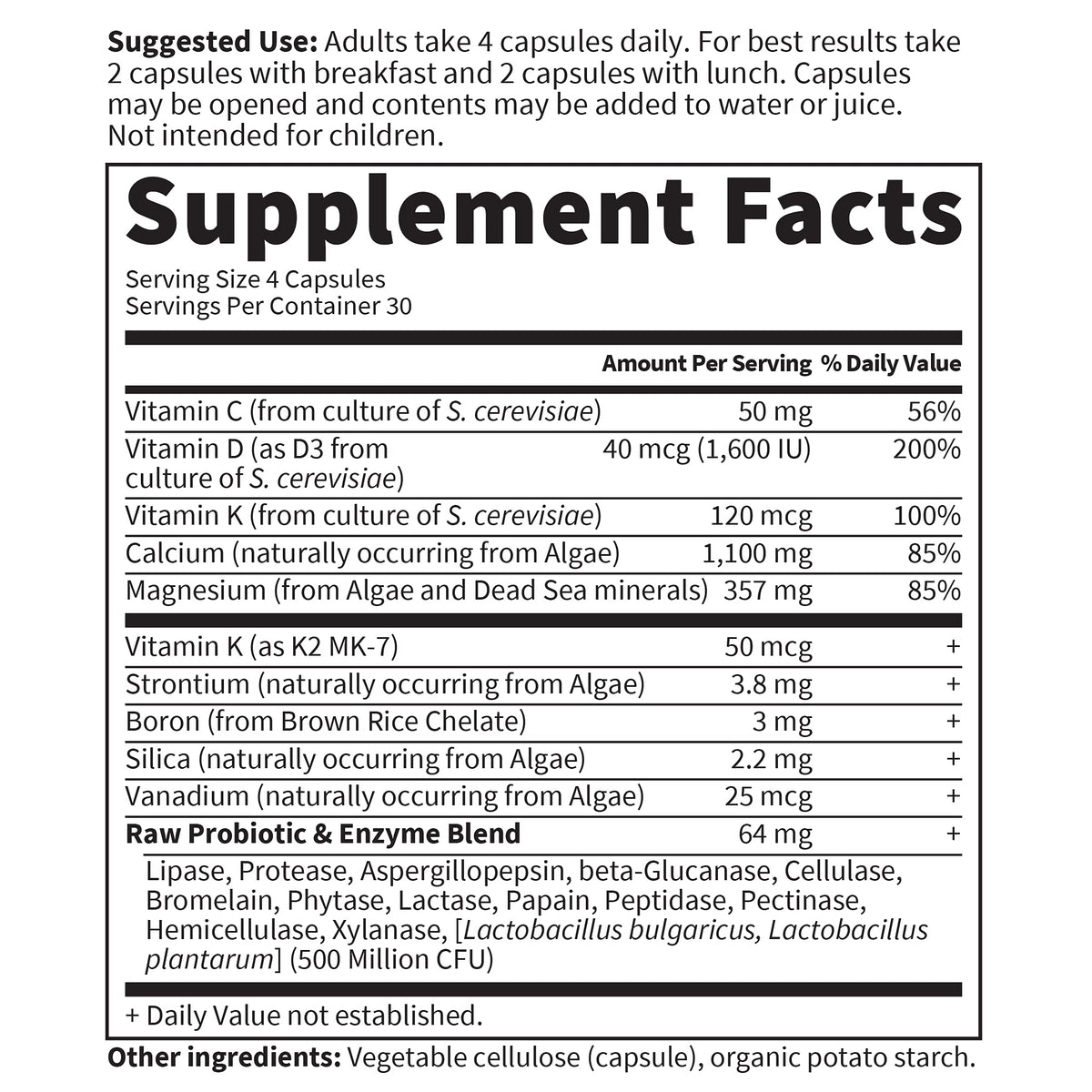Garden of Life whole food matrix calcium supplement capsules with probiotics and enzymes info