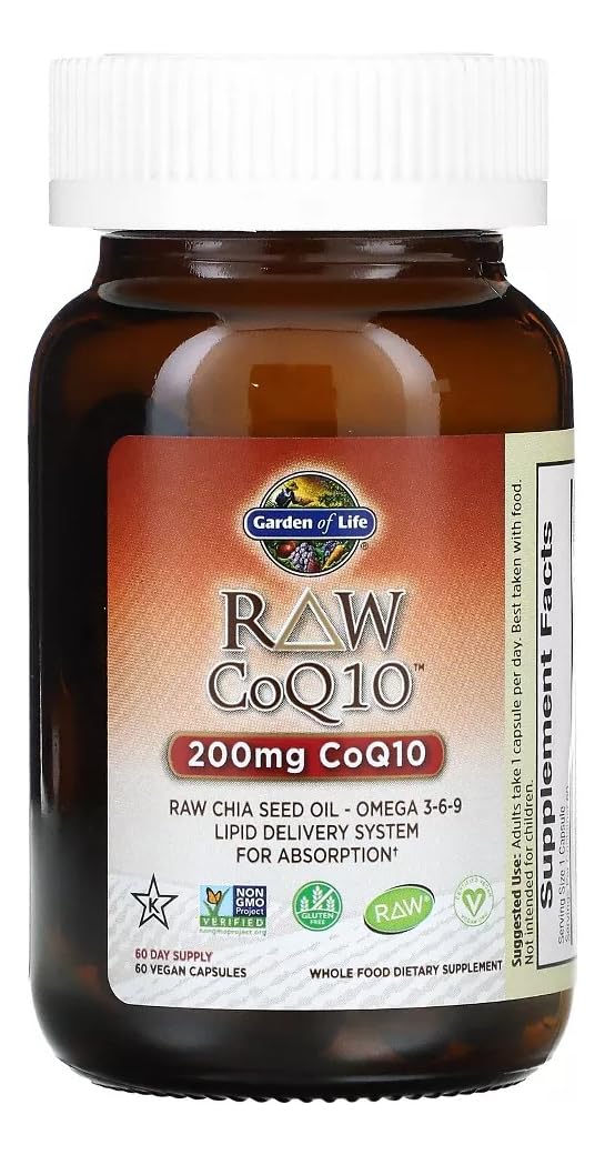 Garden of Life non GMO certified vegan raw coenzyme Q10 supplement side panel information