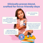Back label of JoySpring Genius Drops focus formula detailing organic ingredients and supplement facts