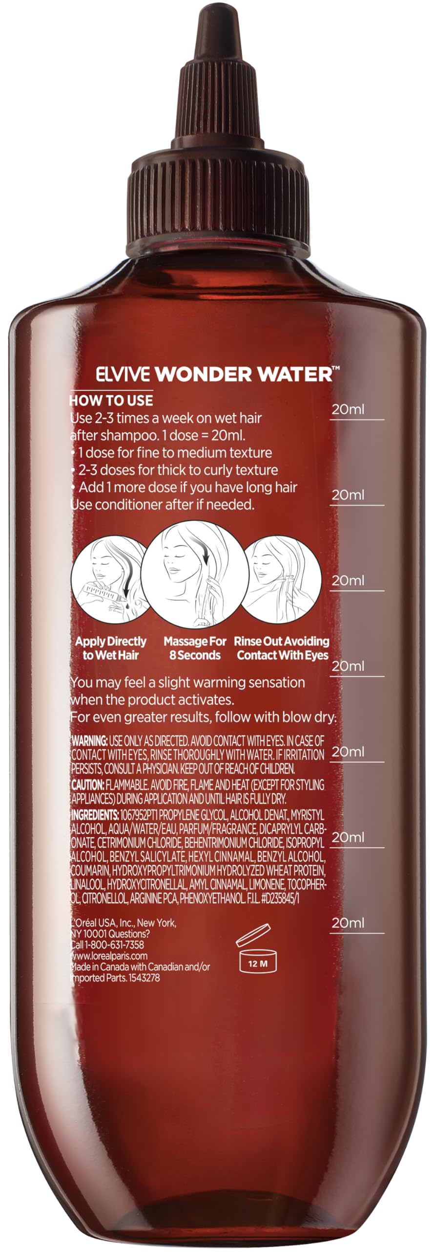 L'Oreal Paris Elvive 8 Second Wonder Water branded bottle side angle