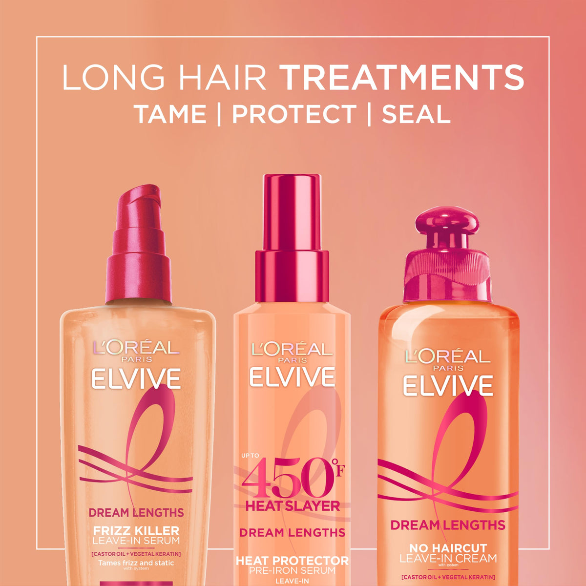 Imported USA version of L'Oreal Elvive Frizz Killer Leave-In Serum showing product details.
