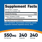 Nutricost Astragalus Root supplement nutritional facts label displaying 550 milligrams per serving size