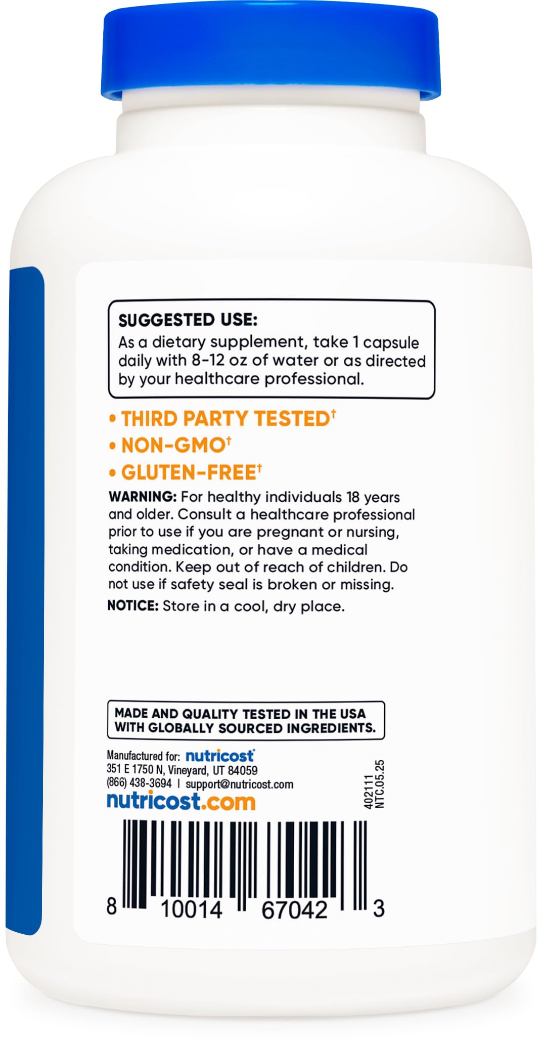 Authentic USA imported Nutricost immune support supplement bottle cap sealing and safety packaging
