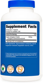 Close up of non-GMO and gluten-free herbal capsules containing premium astragalus membranaceus powder