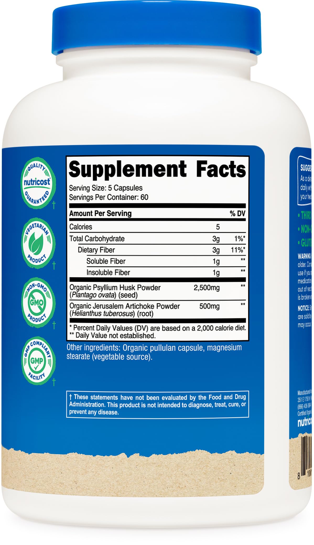 Nutricost digestive health fiber supplement packaging details