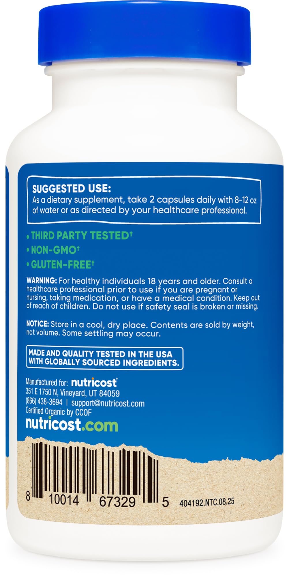 Authentic USA imported Nutricost saw palmetto bottle packaging with non-GMO and gluten-free seals