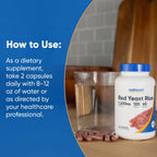 Nutricost cardiovascular health red yeast rice supplement bottle showing gluten-free and vegetarian verification.