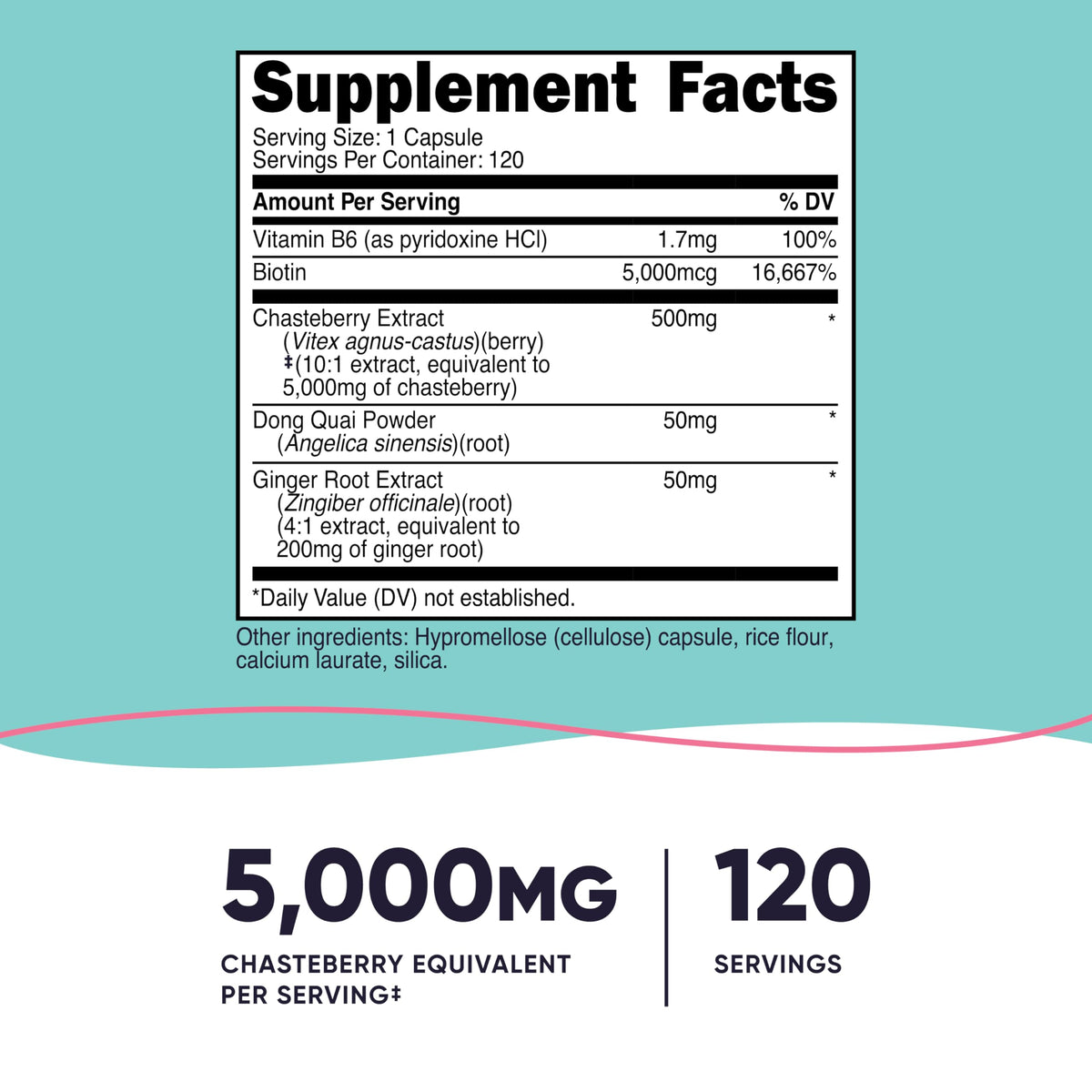 Nutricost Vitex extract supplement for women supplement facts and ingredient label side view