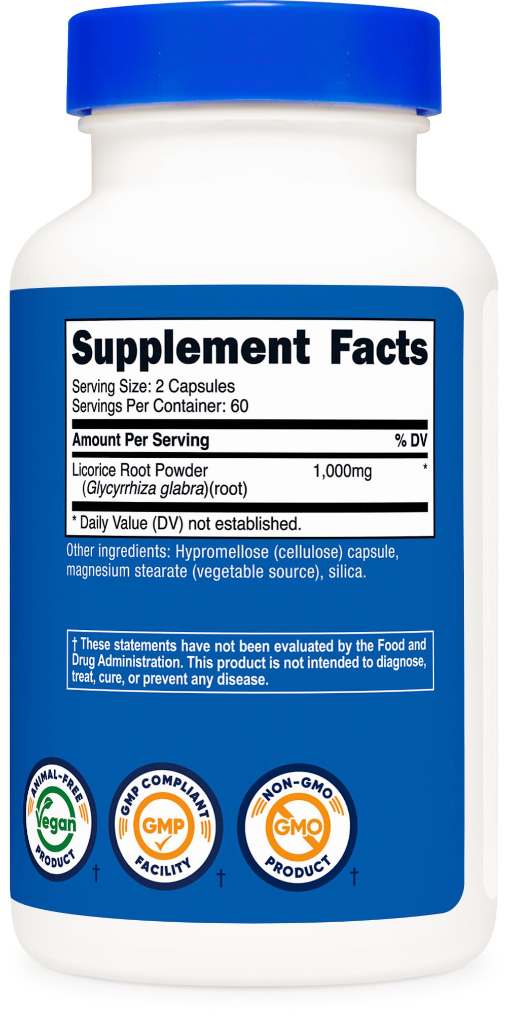 Nutricost Licorice Root bottle with cap detail