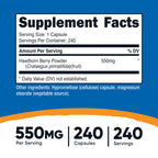 Nutricost Hawthorn Berry dietary supplement back label showing 550mg serving size and supplement facts