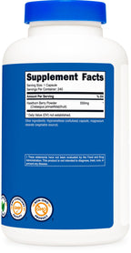 Nutricost Hawthorn Berry 550mg vegetarian friendly capsules placed next to the retail bottle packaging