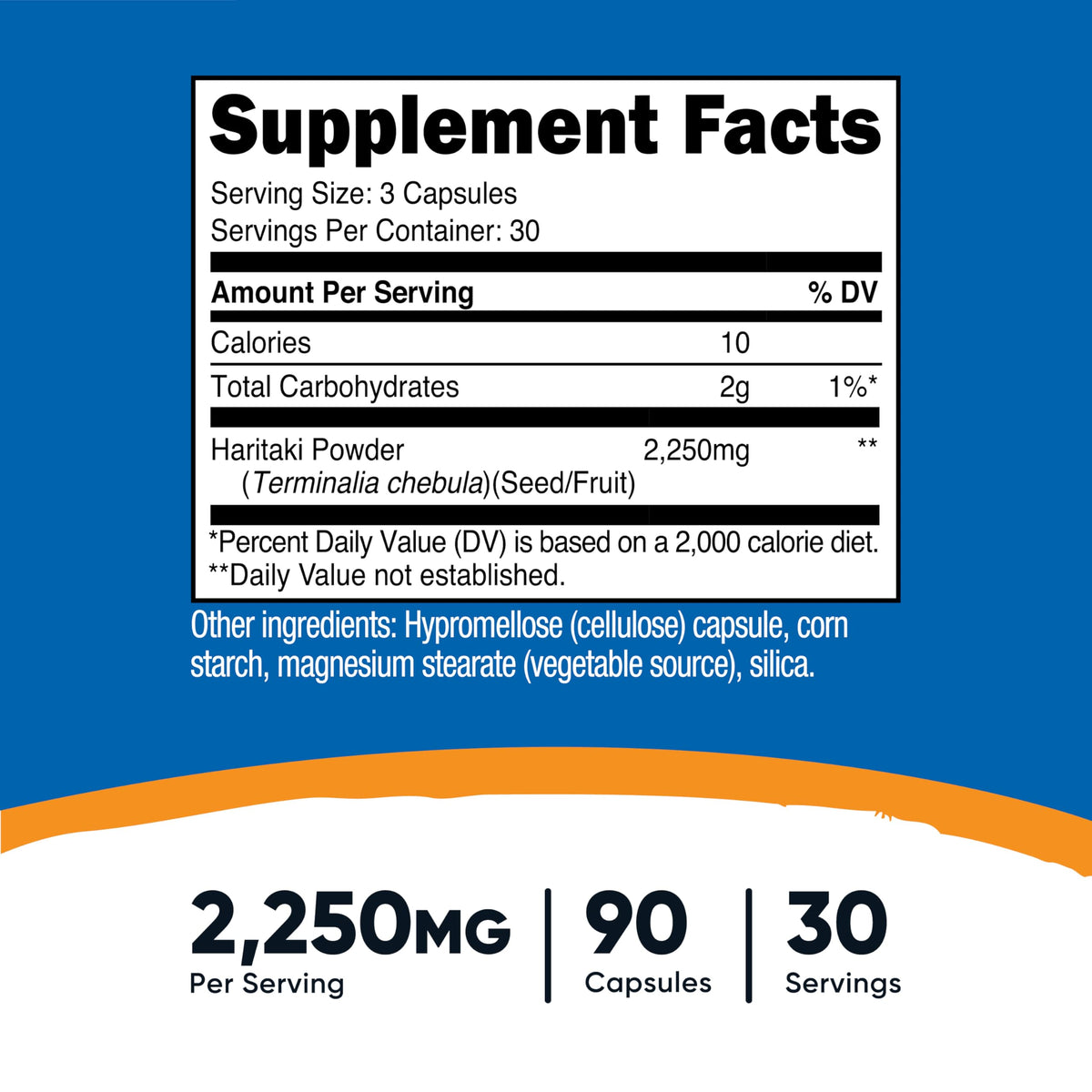 Nutricost Haritaki dietary supplement nutritional facts label