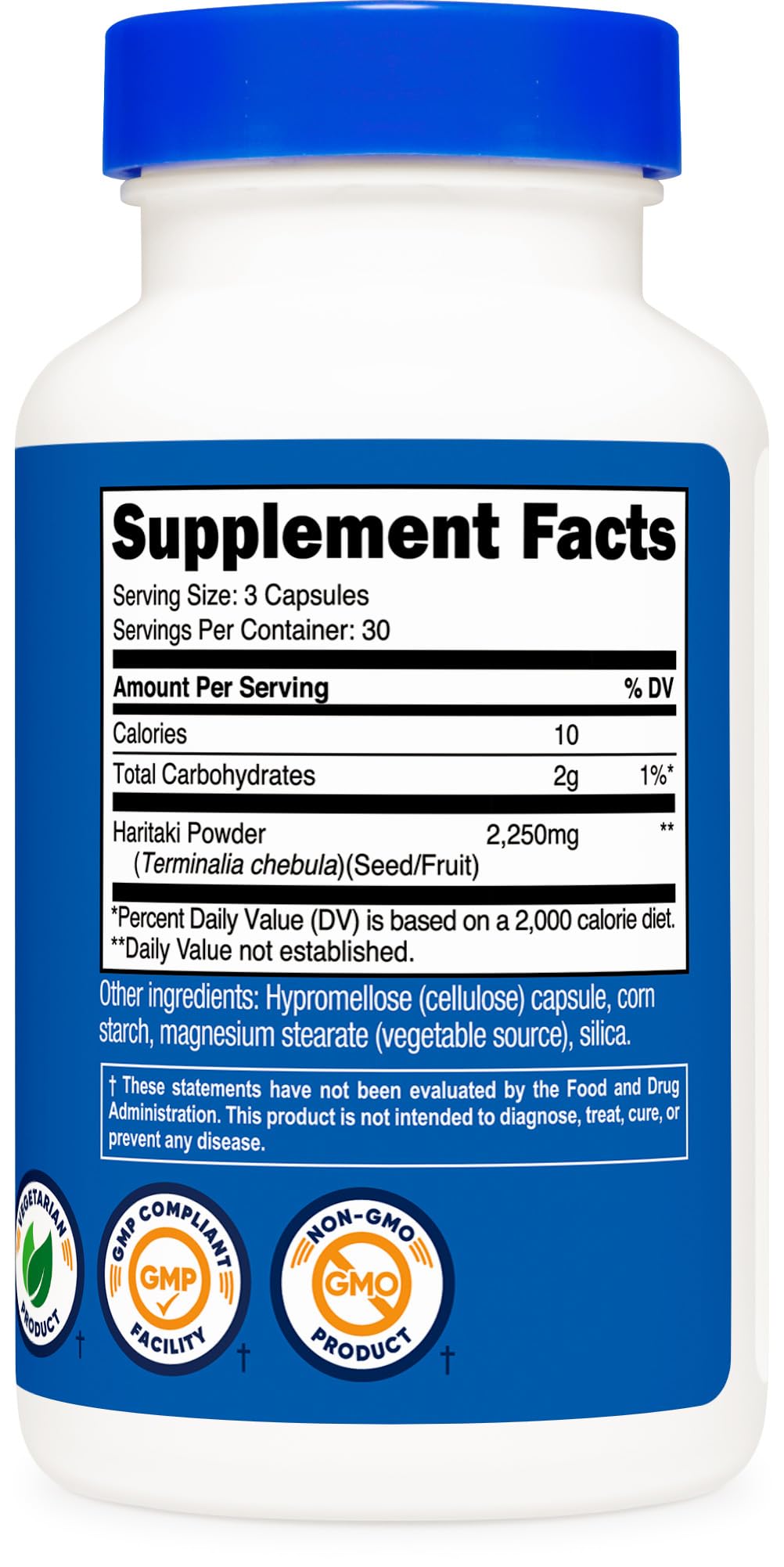 Nutricost Haritaki vegan and non-GMO certification details