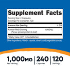Nutricost Korean Red Ginseng label showing 240 capsules count