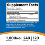Nutricost Panax Ginseng 1000mg capsules bottle label details