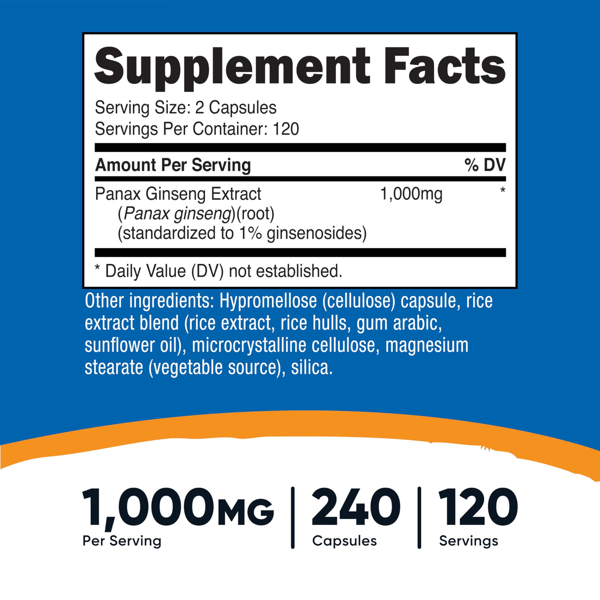 Nutricost Panax Ginseng 1000mg capsules bottle label details