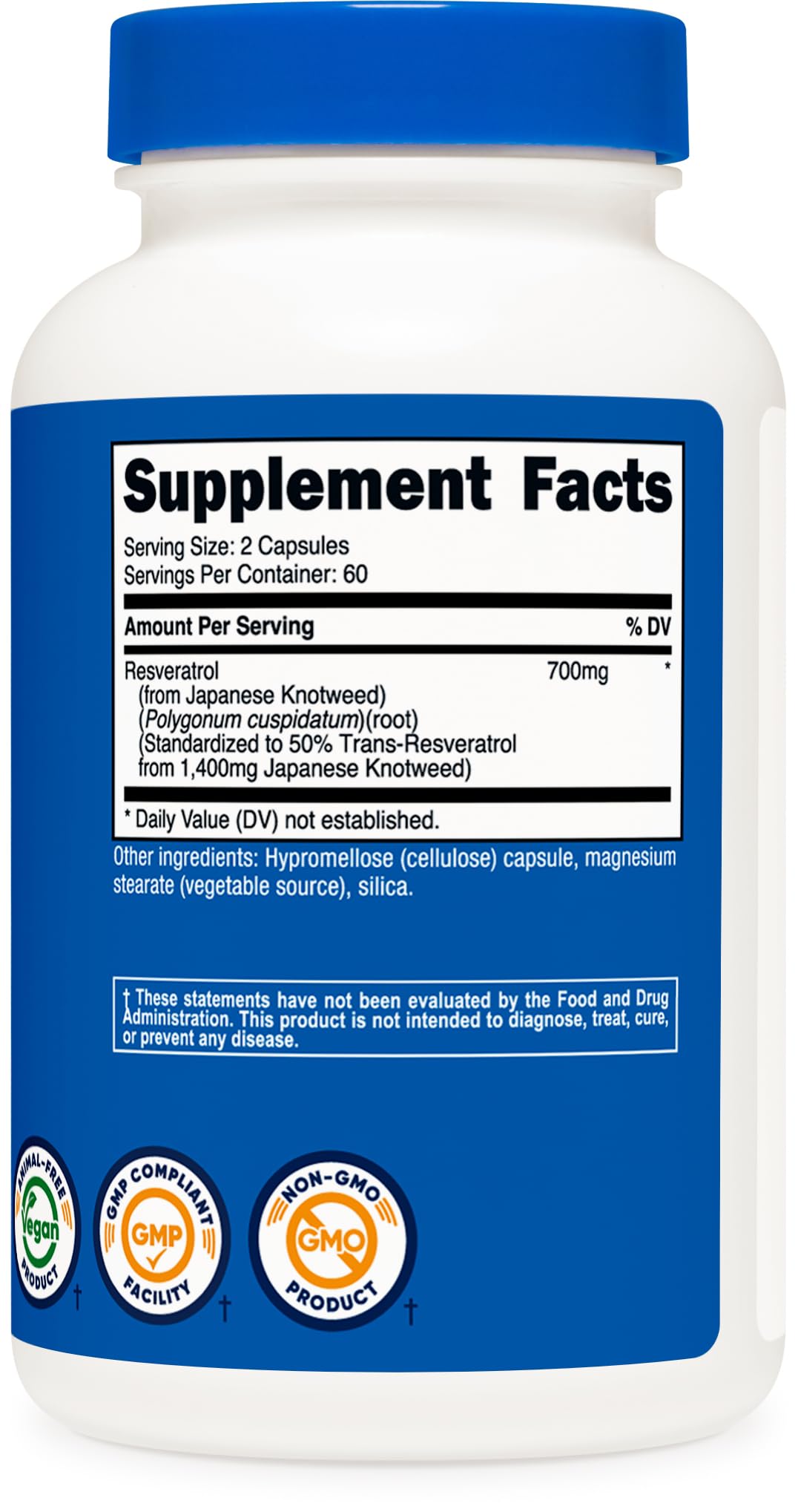 Nutricost Resveratrol 700mg supplement facts label