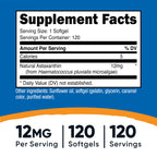 Nutricost Astaxanthin 12mg supplement facts and ingredient label details