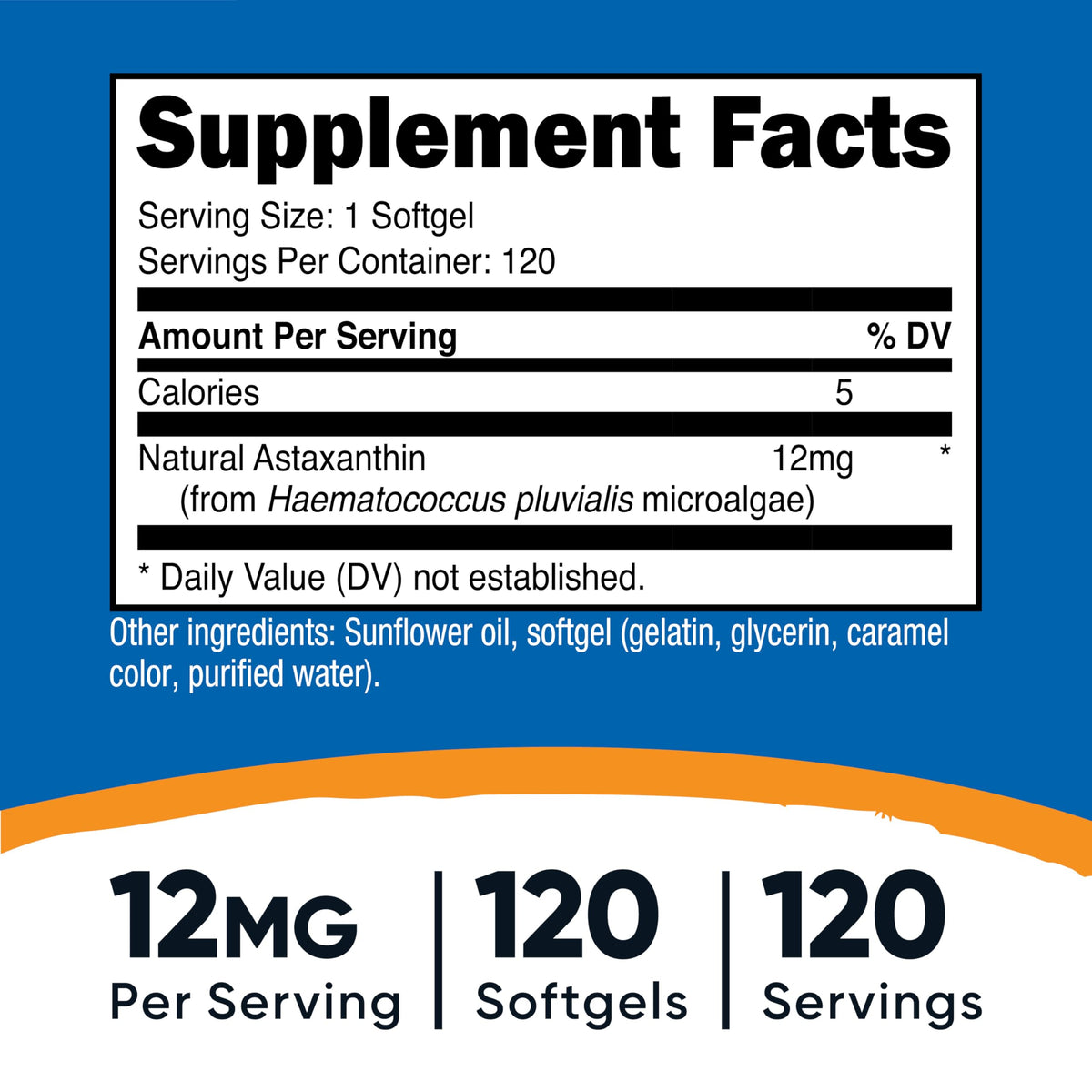 Nutricost Astaxanthin 12mg supplement facts and ingredient label details