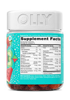 OLLY multi gummy bottle showing directions for use and daily recommended dosage information.