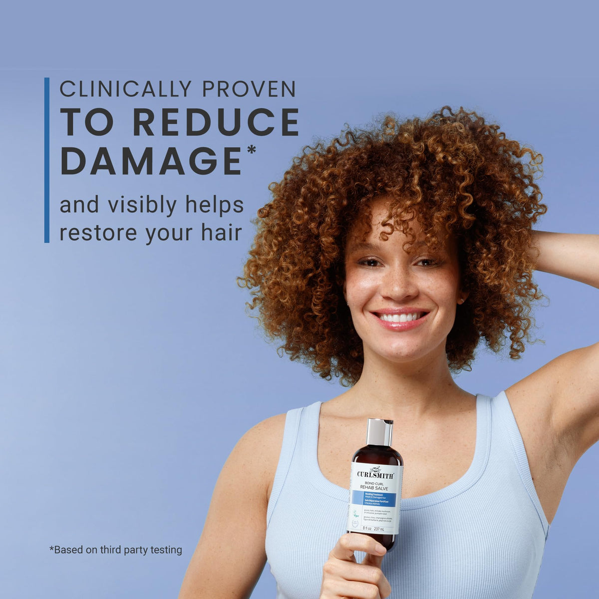 Back label of Curlsmith vegan silicone free curly hair treatment