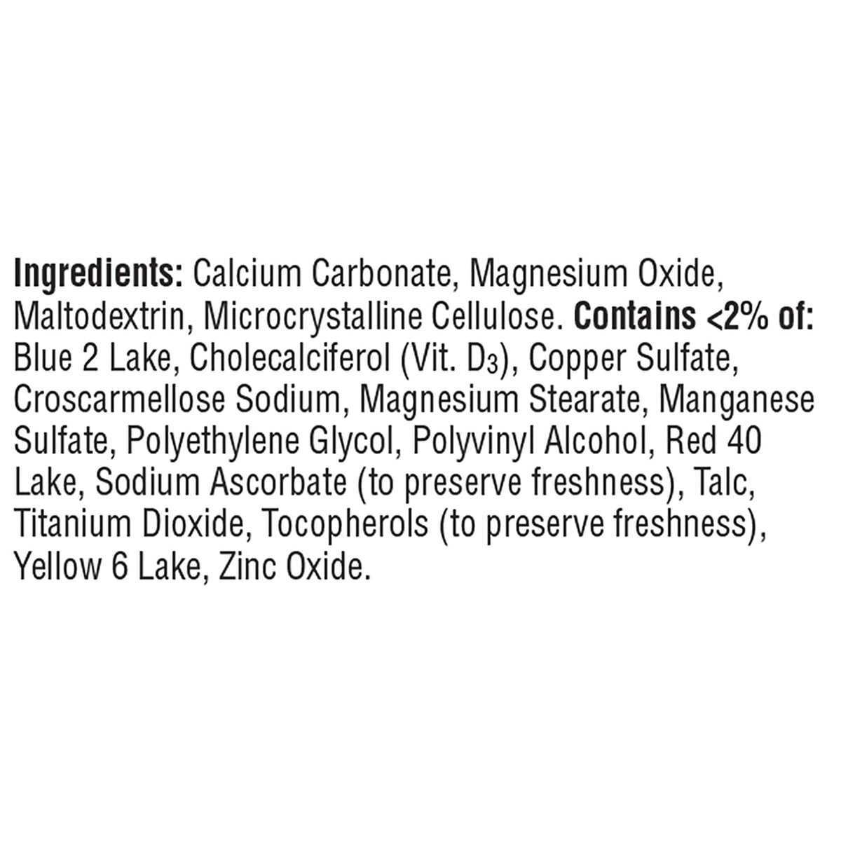 Caltrate 600 plus D3 minerals supplement showing serving size instructions and mineral blend information.