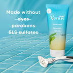 Back label view of Gillette Venus Smooth USA imported shaving cream displaying ingredients and clean formula certification