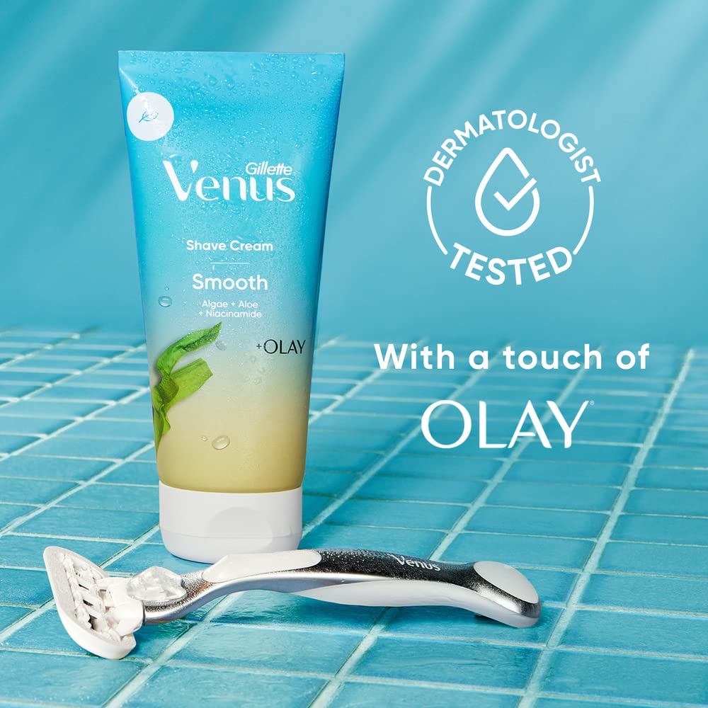 Full bundle contents of the Gillette Venus Smooth and Olay formula showing all three six ounce product tubes together