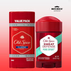 Old Spice aluminum free solid deodorant stick displaying product label and ingredients list.