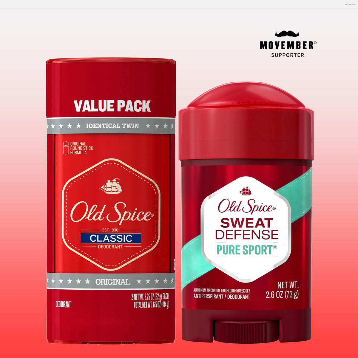 Old Spice aluminum free solid deodorant stick displaying product label and ingredients list.