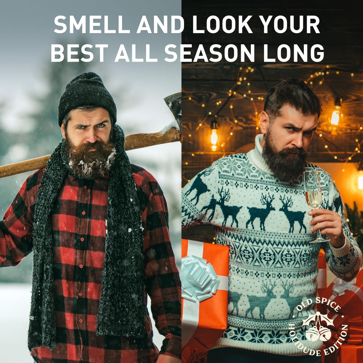 Close up of Old Spice Holidudes collection branding