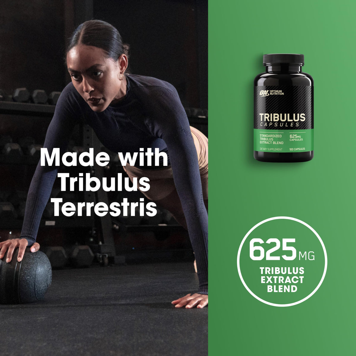 Side profile of Optimum Nutrition Tribulus Terrestris bottle
