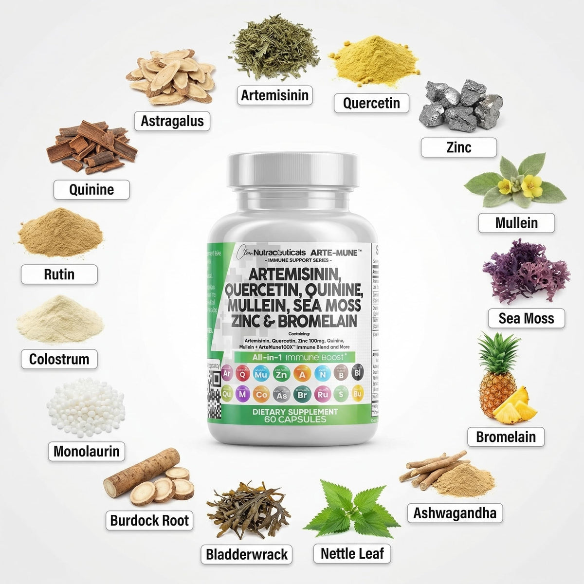 Clean Nutraceuticals zinc and mullein herbal blend dietary capsules