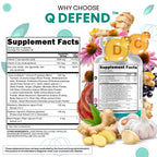Clean Nutraceuticals Q Defend 18 in 1 immunity blend list showcasing elderberry and garlic ingredients