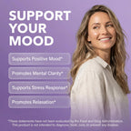 Clean Nutraceuticals Mellomood sixty vegan capsules packaging highlighting natural stress relief and mental clarity benefits.