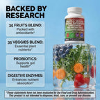 Clean Nutraceuticals Reds and Greens superfood capsules bottle showing probiotics prebiotics and digestive enzymes blend