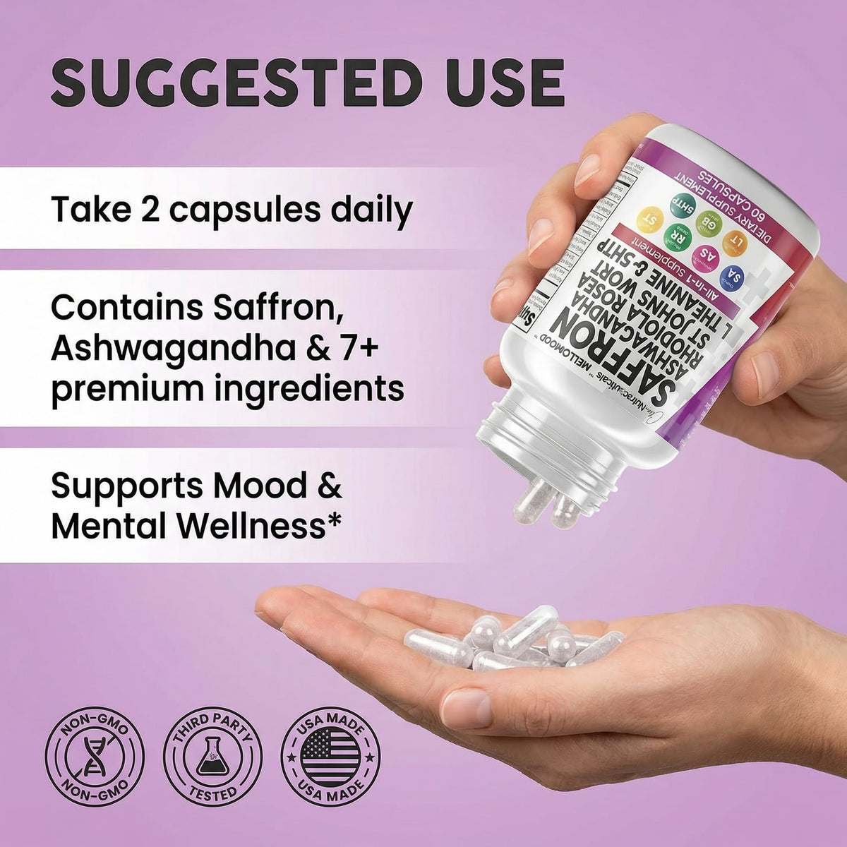 Premium Clean Nutraceuticals mood support supplement packaging featuring L-theanine and rhodiola rosea extract.