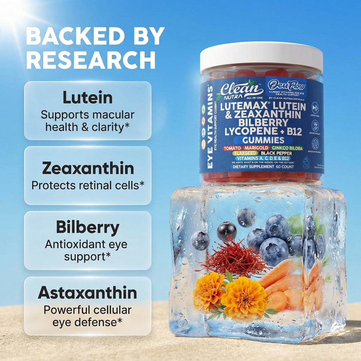 Clean Nutraceuticals vision support gummies nutritional label