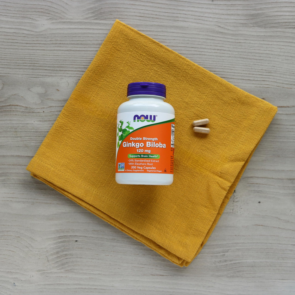 NOW Foods 200 vegetarian capsules ginkgo biloba side label details