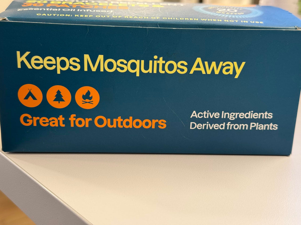 Close up of Cliganic DEET-free mosquito repellent bracelet
