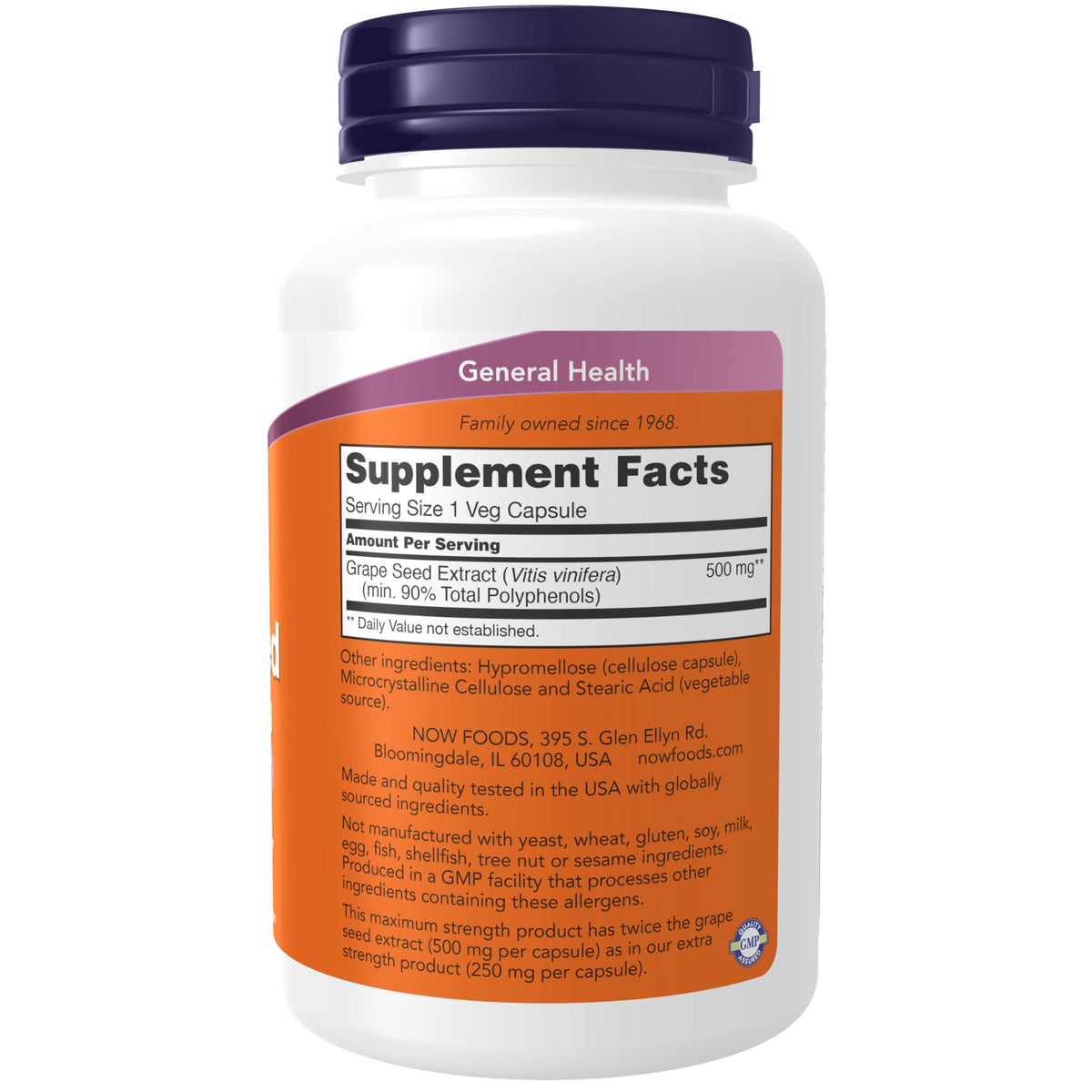Now Foods Grape Seed Extract 90 capsules label details