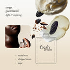 Close up of Philosophy Fresh Cream perfume bottle and silver cap