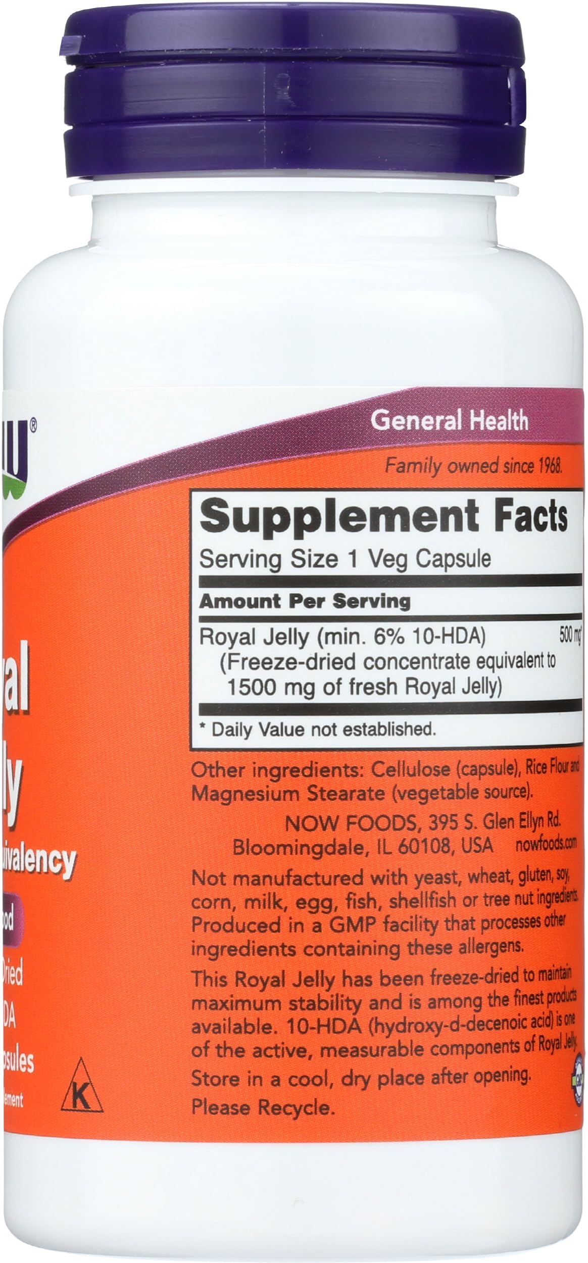 NOW Foods Royal Jelly 60 count bottle showing secure tamper evident seal