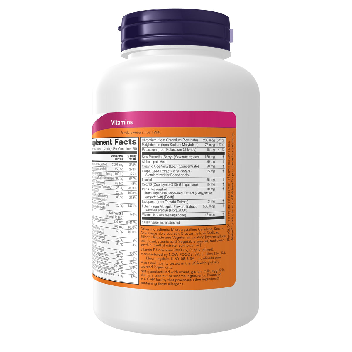 Premium mens health multivitamin bottle showing vegetarian and vegan certification seals